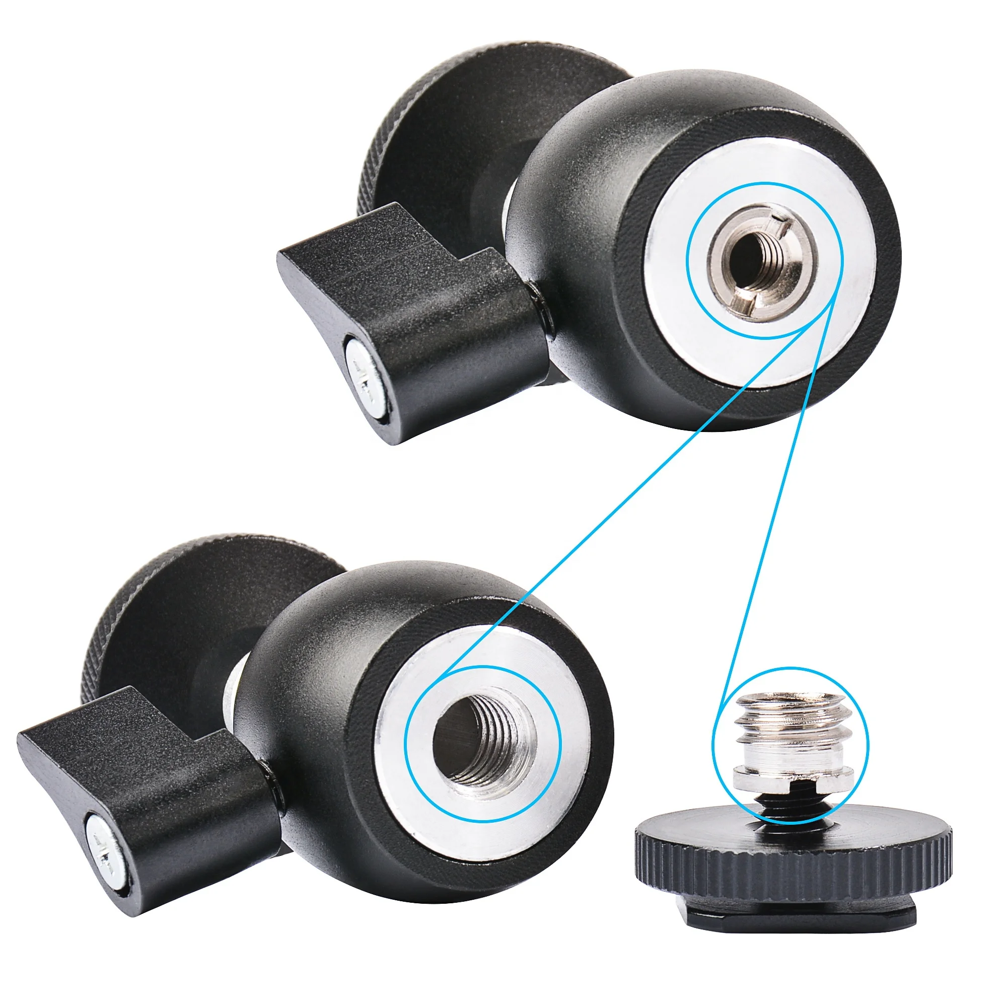 
Mini Ball Head 1/4 inch Screw with Lock and Hot Shoe Mount Adapter Compatible with LED Light,Ring Light,Load Up to 4.4 pounds/2 