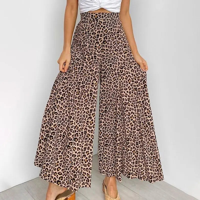 

Women's Plus Size leopard print Loose Lounge Pants Summer Cool Comfy Stretch Wide Leg Casual Pants, Picture