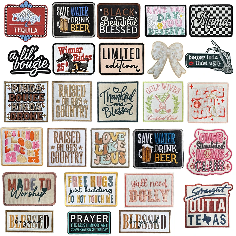 Wholesale Iron on Patches Mama Custom Designs Western Letters Embroidered Sew on Patch for Clothing Winner Stickers Logo Badges