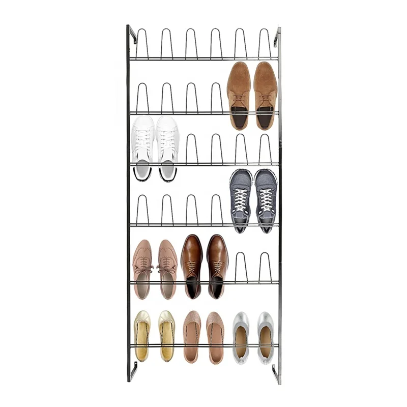 

DR12 Wall Mounted Black Metal 36 Hook Shoe Rack / 18 Pair Entryway Shoe Storage Organizer Stand DFDISPLAY, Wite or custom