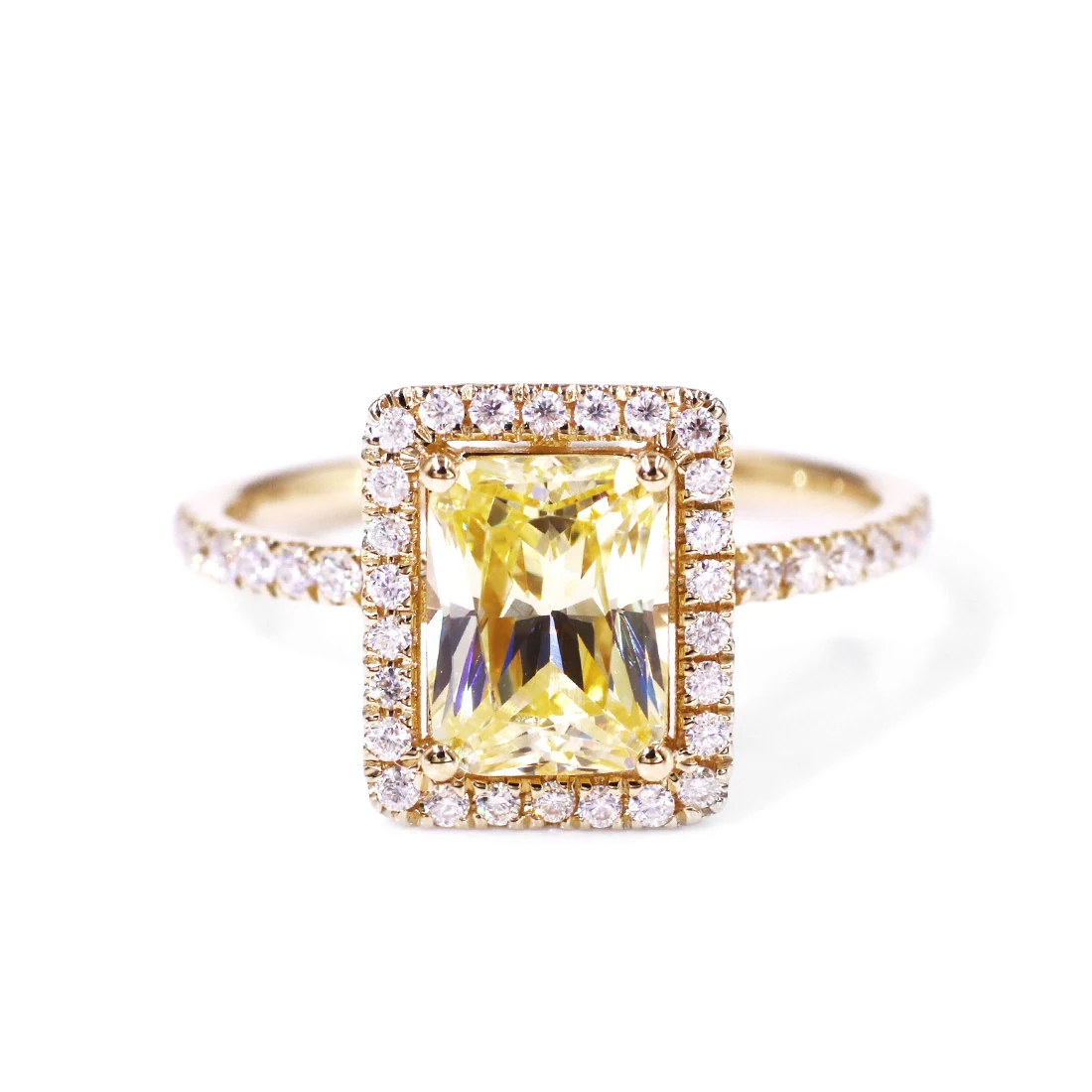 

Tianyu gems 6*8mm yellow cubic zirconia 5a and 14k white gold side stone moissanite diamonds jewelry ring