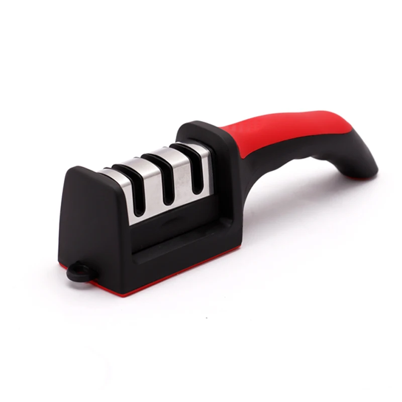 

Wide Applications 3 Stage Knife Sharpening Tool Tungsten Steel Ceramic Sharpener, Red+black