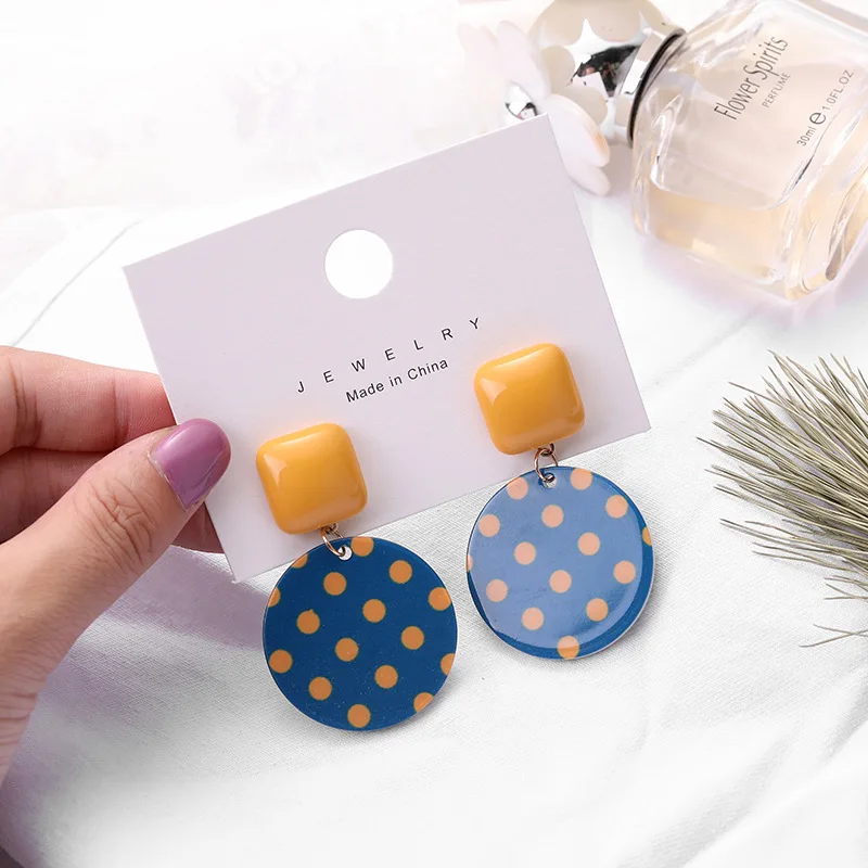 

JUHU S925 Silver Needle Retro Cute Wave Point Earrings Resin Square Earrings, Blue