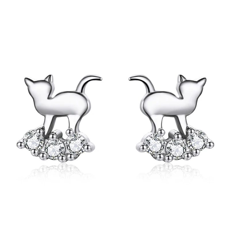 

Women 925 Sterling Silver Fine Jewelry Cat Shape Diamond Symmetrical Stud Earrings Wholesale
