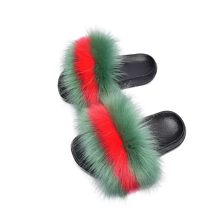 

Hot Sell Indoor real racoon fur slides fur sandals slides slippers