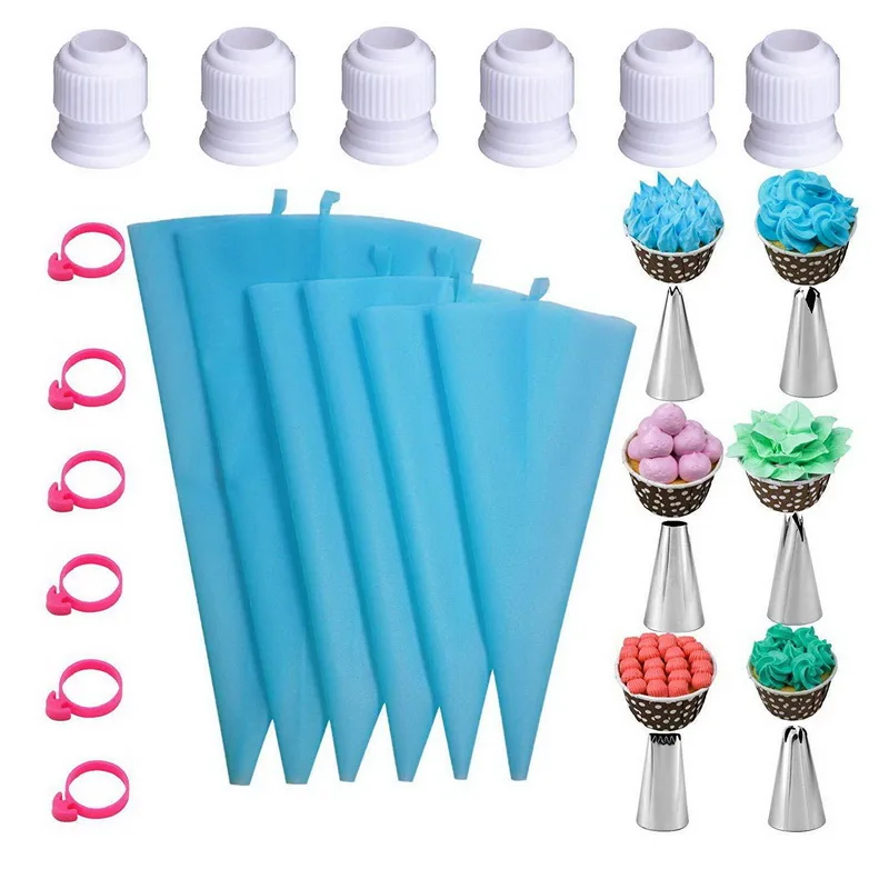 

24 piece TPU pastry bag decorating nozzle converter Silicone tie cake making and decorations tools, As picture