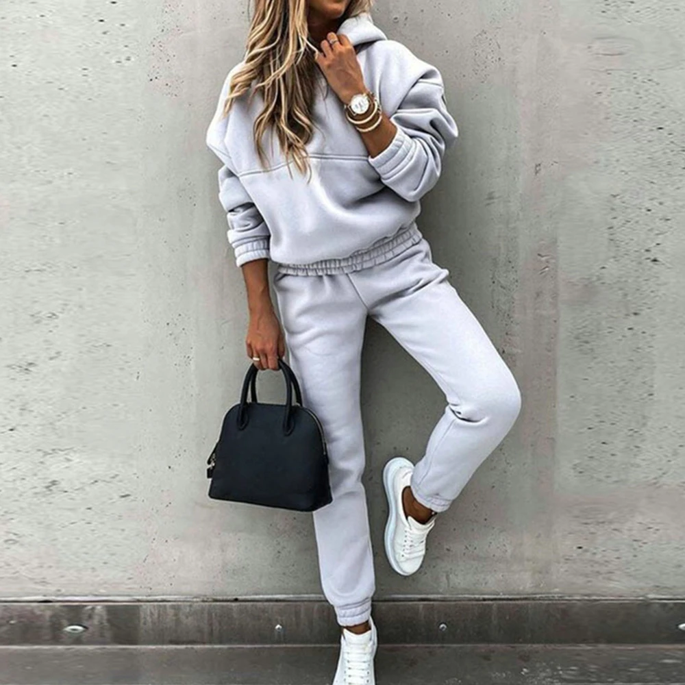 

Autumn And Winter Urban Casual Solid Hoodie Women Ladies Jogger 2 Piece Pants Sets Womens Sweat Sweatsuit Pants