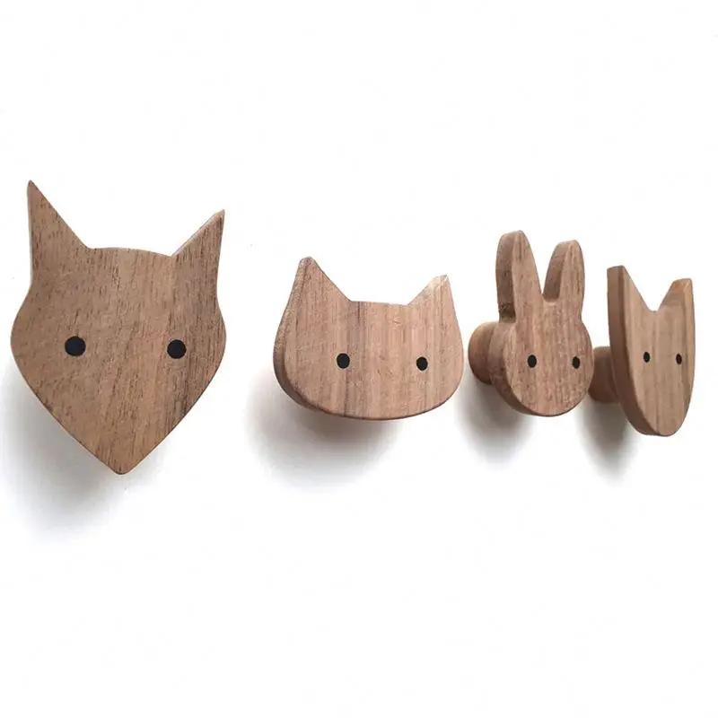

Wooden Wall Hooks Beech and Walnut Wood Wall Mounted Coat Hook Hat Bag Cloth Hangers, Wood color