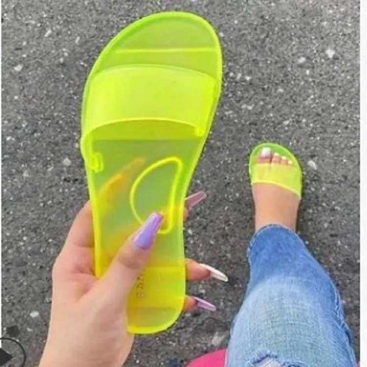 

2020 Fashion Summer Women Sandals Clear Shoes Slip-On Jelly Shoes Ladies Flat Beach Sandals Outdoor Holiday Slides, Beige/orange/green/pink/plum/white