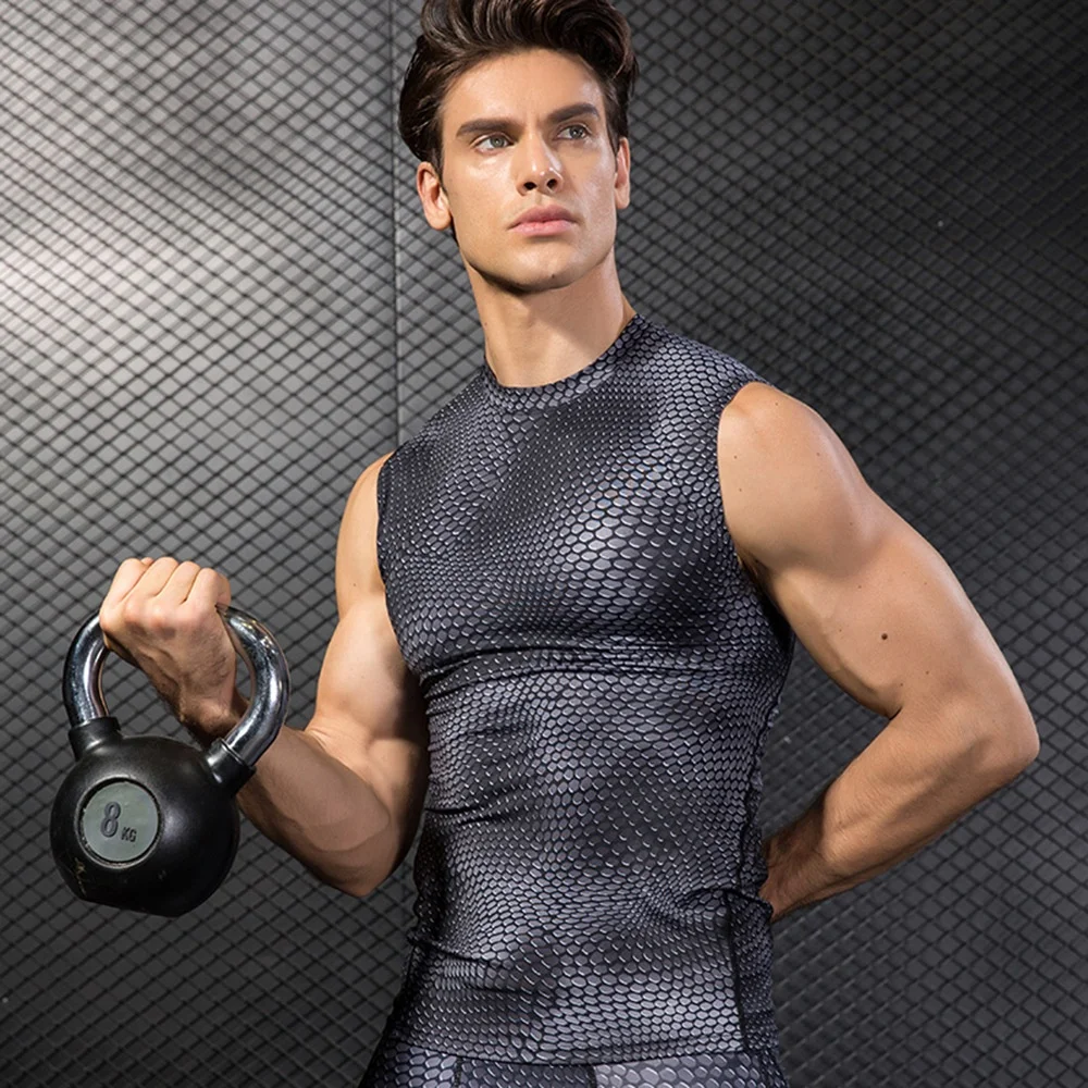 

High quality GYM Wear Compression Men Shirt Clothing, elastic Quick-Drying Clothes Sports Shoulder vest
