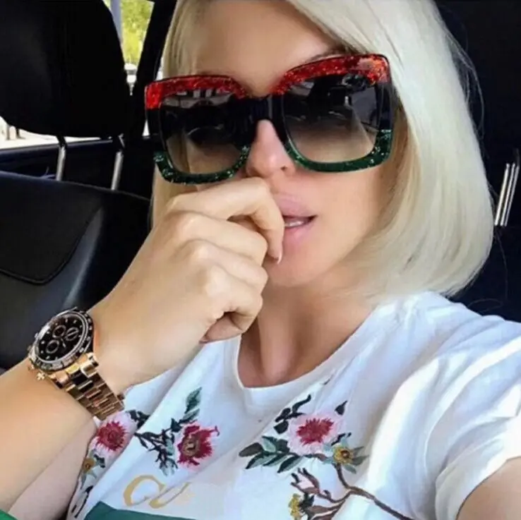 S17069 Best Popular Big Square Frame Sun Glasses Tricolor Frame Acetate Sunglasses 2019