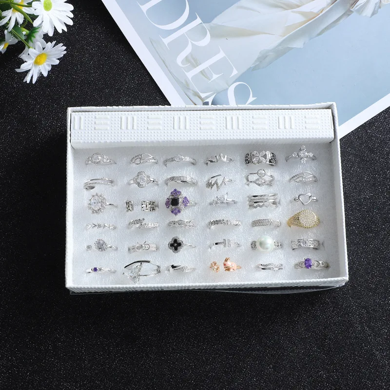 

PUSHI bulk mix products Korea fashion jewelry lots zircon ring lote de anillos copper mixed ring for woman