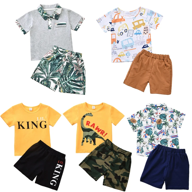 

1-6year 2pcs Baby Boy Summer Clothing Set Toddler animal print T-shirt +short pant boy clothes set, Picture shows