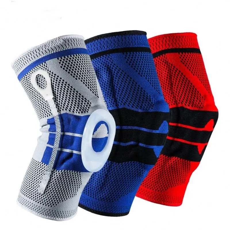 

Full Knee Brace Strap Patella Medial Support Strong Meniscus Compression Protection Sport Pads, Gray/blue/red/black