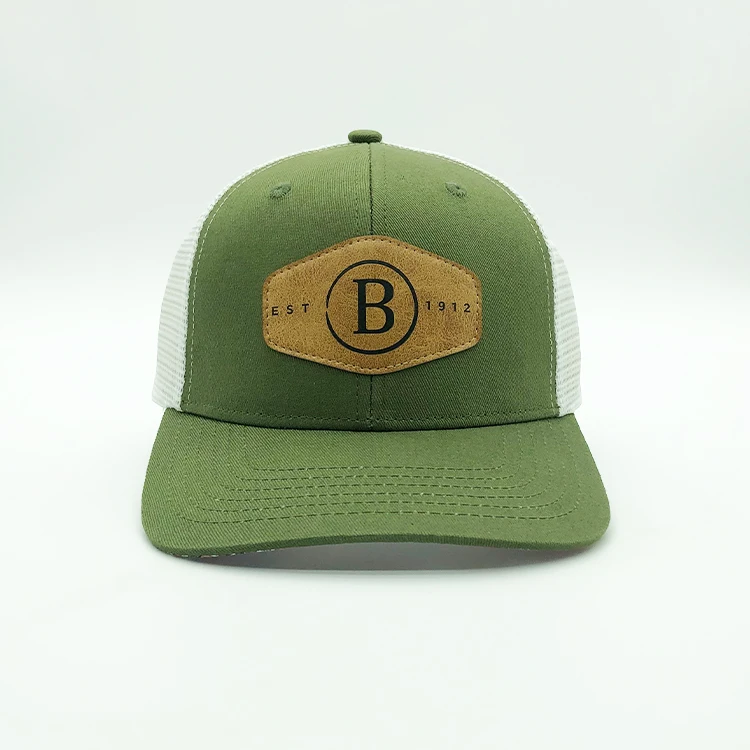 

Custom Cotton 6 Panel Cap Leather Patch Logo Trucker Hat