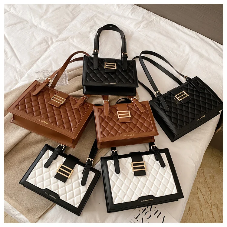 

Elegant lady rhombus lock tote bags square mommy and me purses and handbags, 3 colors