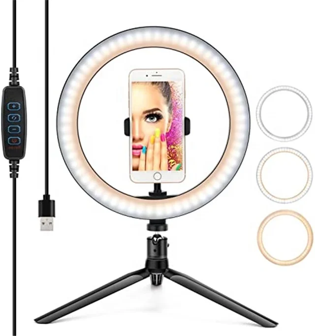 

Wholesale professional architect beauty 10 inch led live makeup desk lamp eye caring 3 modes dimmable circular loop table lamp, Black