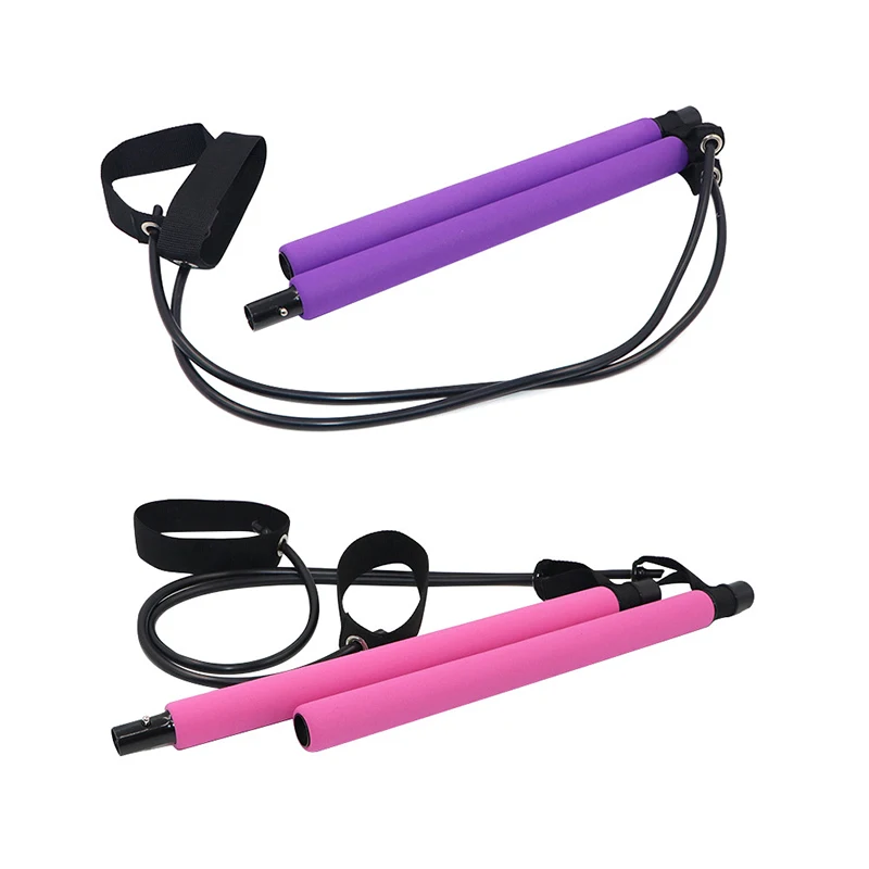 

Resistance Band with Pilates Stick Bar,Portable Stick Pilates Bar Set, Purple