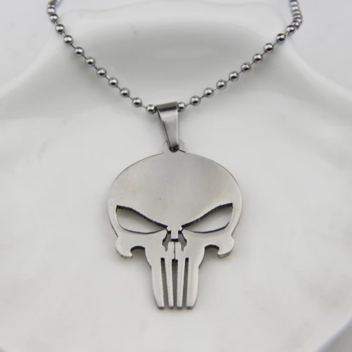 

Fashion Jewelry Silver Charm Hot Cakes Super Hero Character Skulls Punisher Pendant Necklace, Customized color