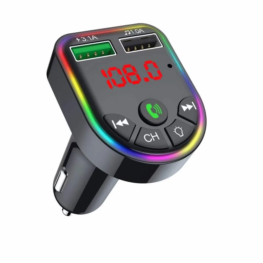 

LED BT wireless car charger adapter 2 usb ports with FM car charger USB player function for mobile phones, Black