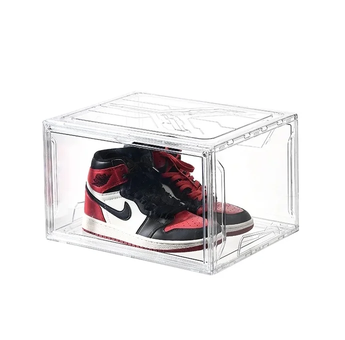 

Clear Magnetic Plastic Shoe Boxes Drop Front Shoe Storage Box PET custom giant transparent shoe box stackable, Any color