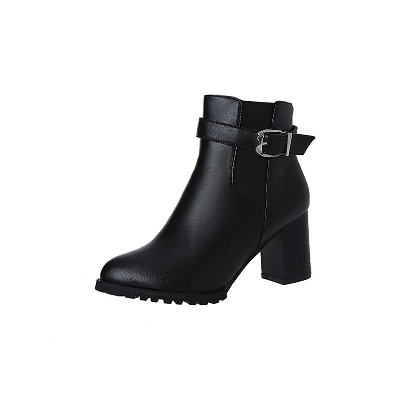 

2021 Autumn Winter Ladies Fashion High Heels Ankle Boots Short Boots Ladies Leather Black Women Shoes Boots