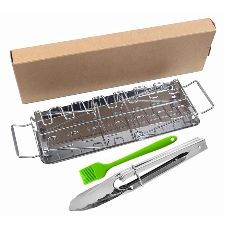 

Dropshipping 430# tray BBQ outdoor tool Folded stainless steel chicken leg rack grill BT054R, Silver