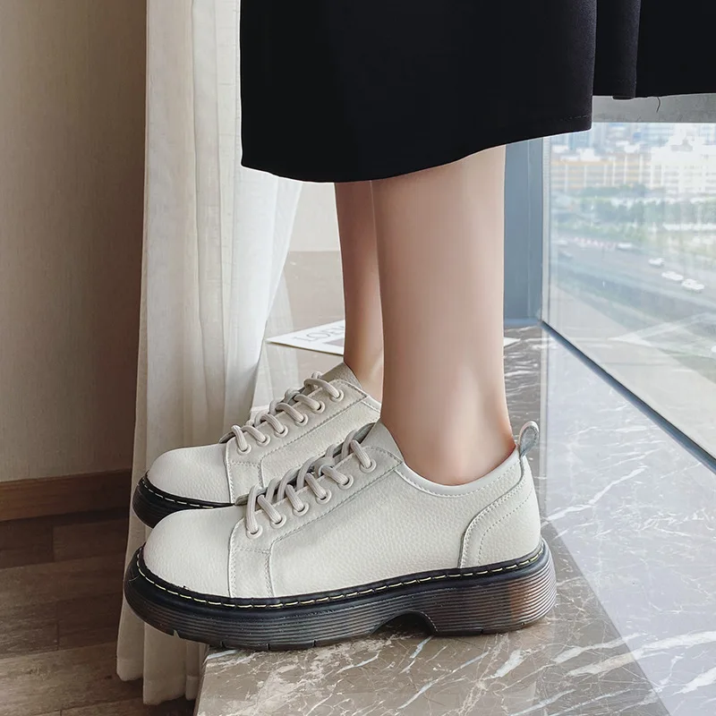 

sh11969a 2022 Spring platform british style women oxfords loafers causal round toe lace up white shoes ladies