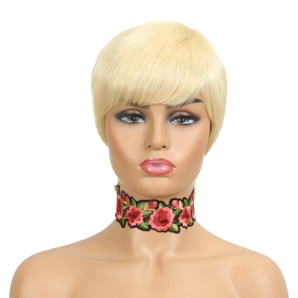 

Sleek Wholesale Cheap Short Human Hair Pixie Cut Wig 9 Inch Remy Brazilian Hair Wigs 613 Blonde Non-Lace Front Wig For Women, Pictures colors