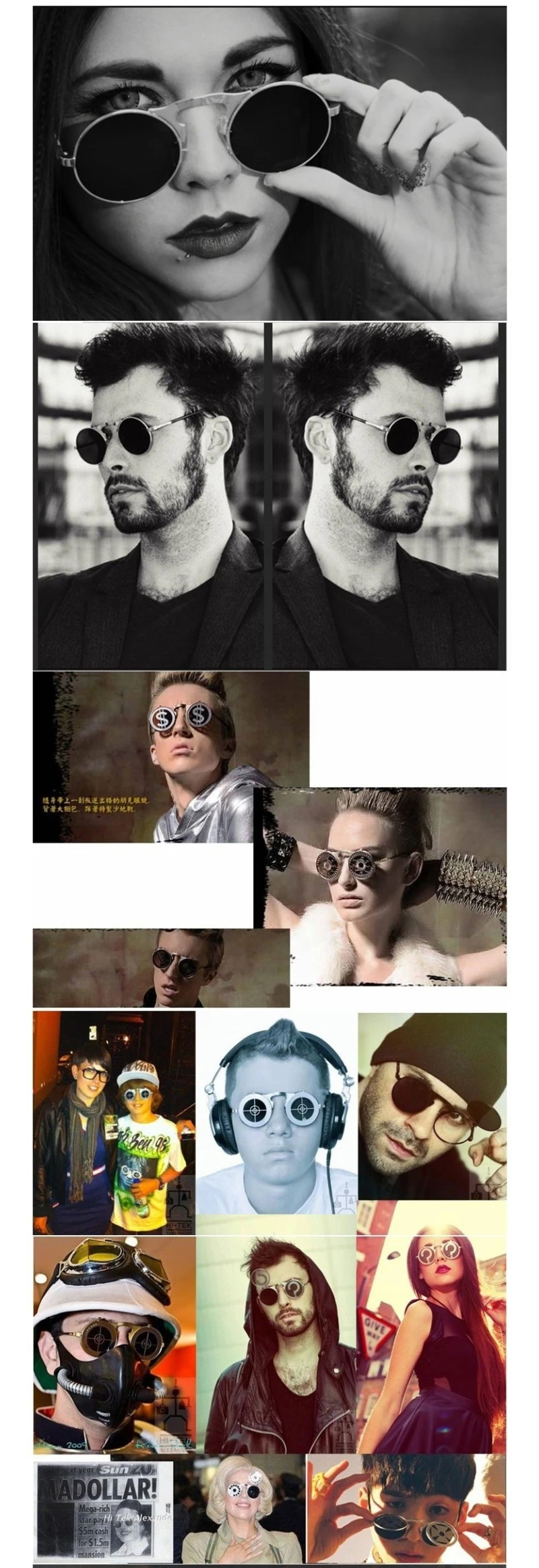 Luxury Oculos De Sol Customized Women Men Pattern Spring Filp Round Sunglasses