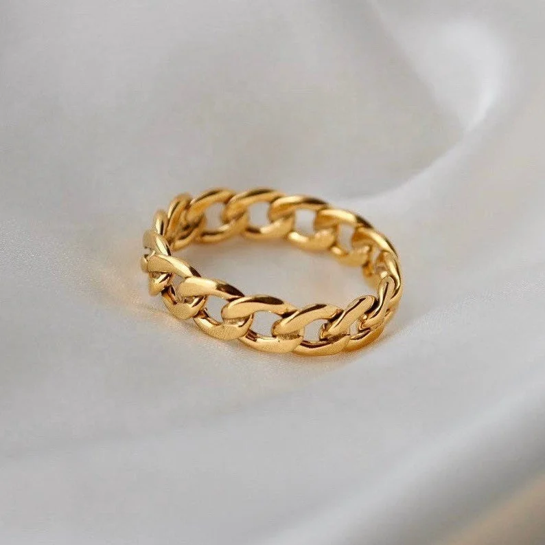 

Minimalist Design 18K Gold Plated Fashion Ring Stainless Steel Stacking Link Chain Rings for Women