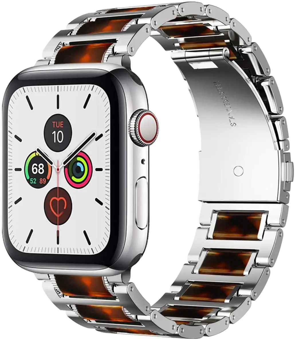 

KeepWin Luxury Metal Wood Watch Strap Stainless Steel Between Resin Strap Fashion Watch Band for Apple watch 7 6 5 SE