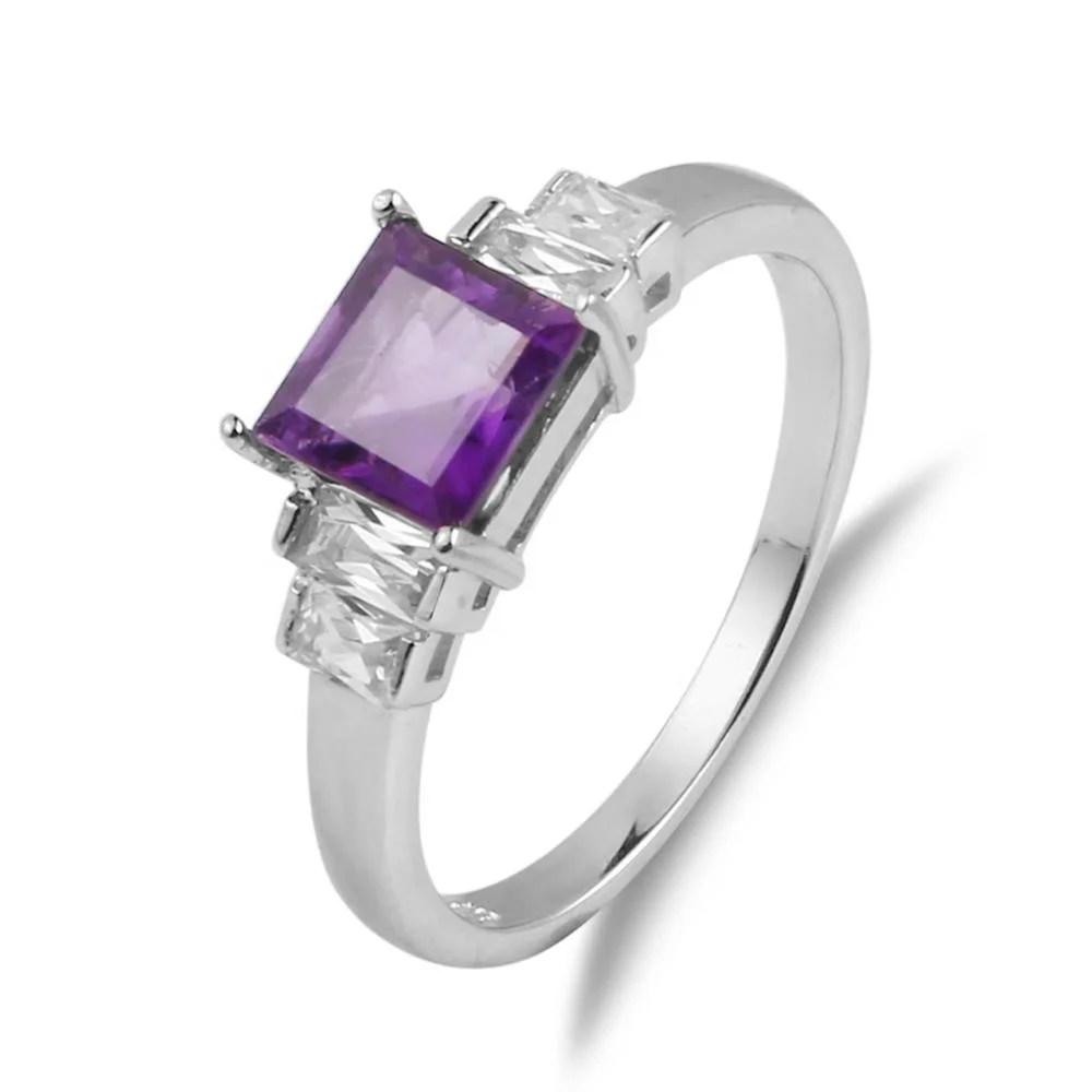 

Abiding Wholesale Natural Amethyst Gemstone Rings Solid 925 Sterling Silver Engagement Jewelry