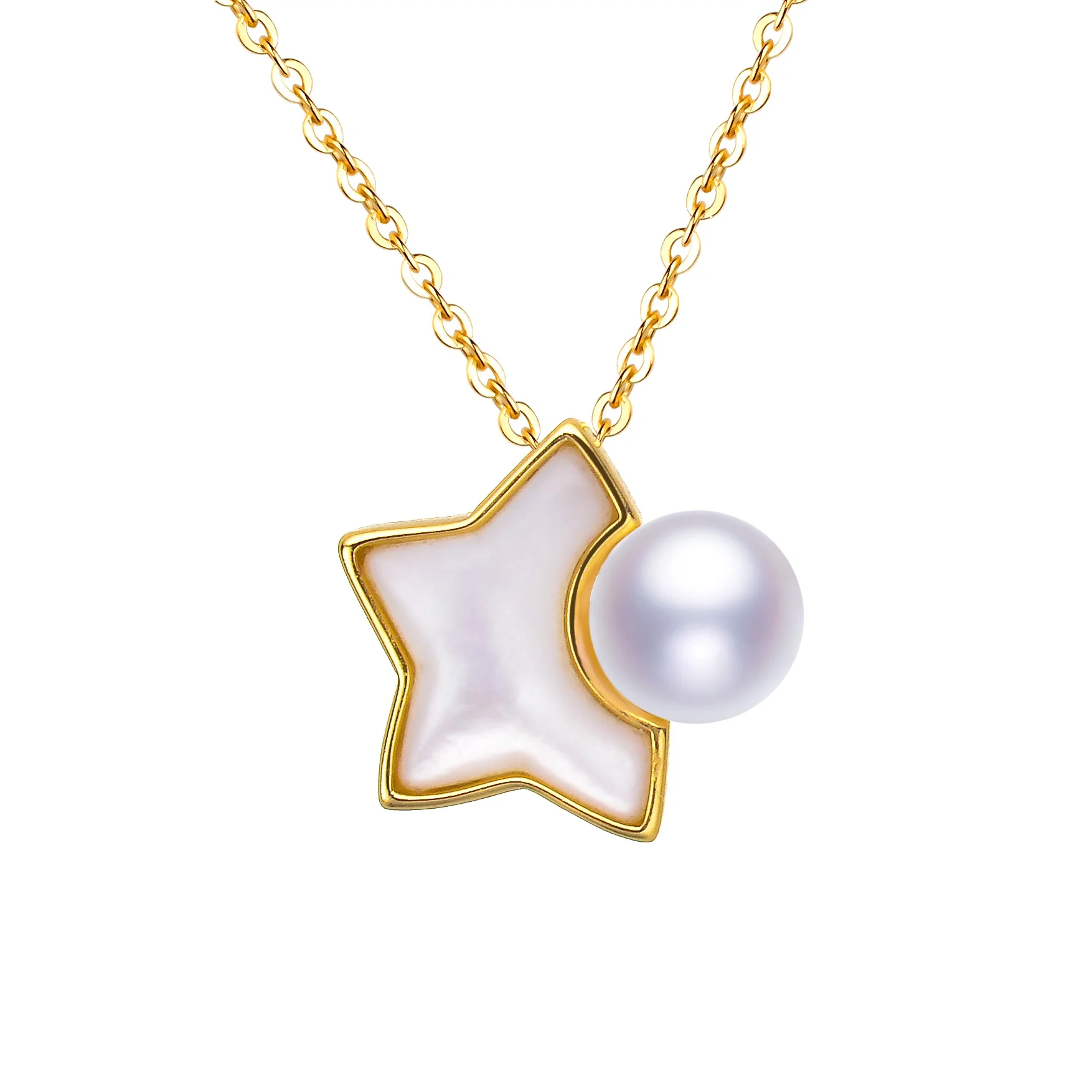 

Custom High Quality S925 Sterling Silver Star Sign and Glowing Full Moon Natural White Pearl Pendant Necklace