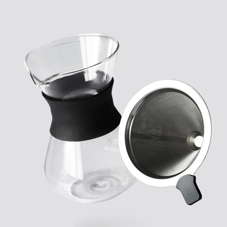 

400ML Pour Over Drip Coffee Pot Coffee Maker Glass With Stainless Steel Filter