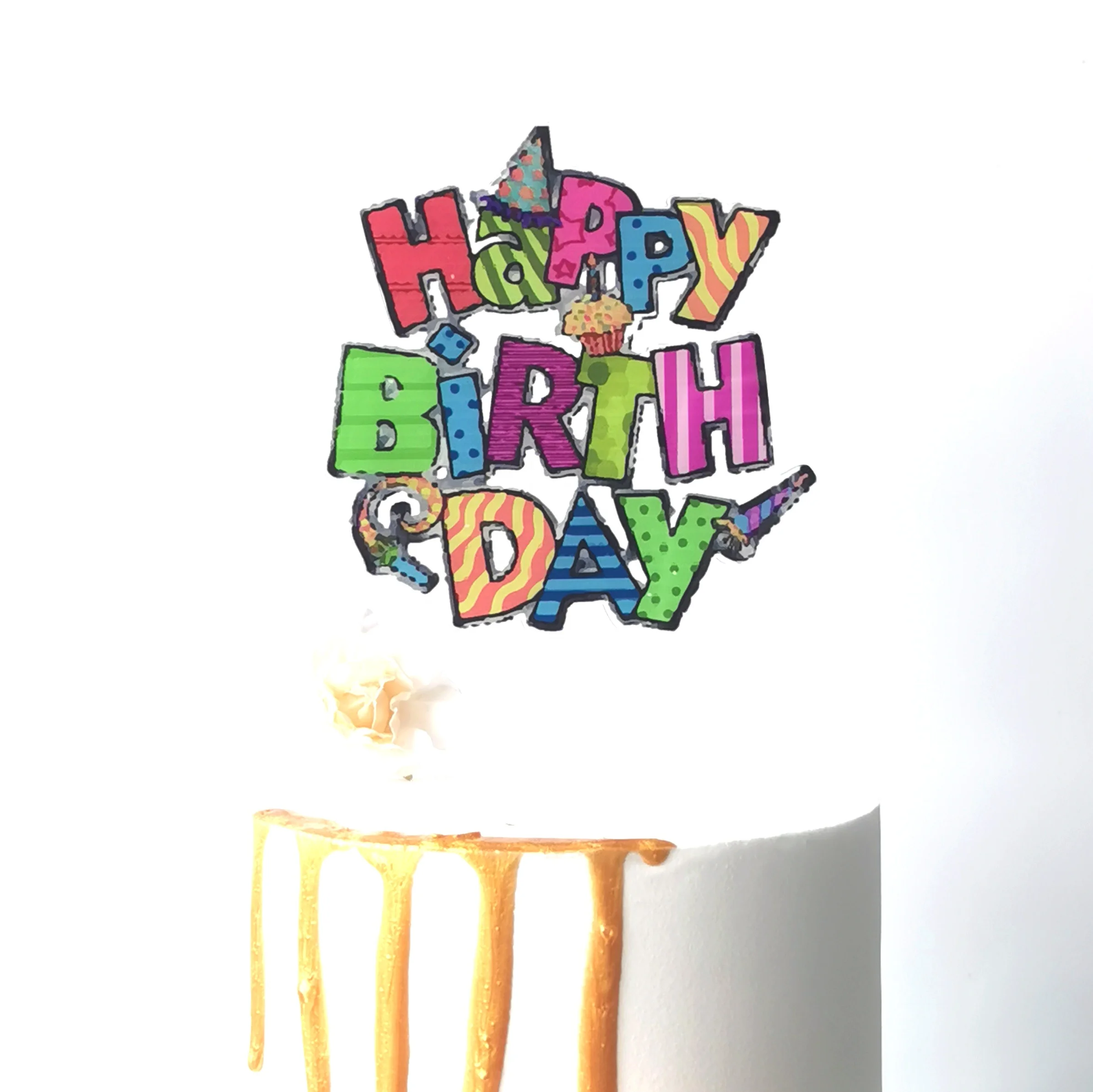 

Cute Colorful UV Print Happy Birthday Acrylic Cake topper for baby shower