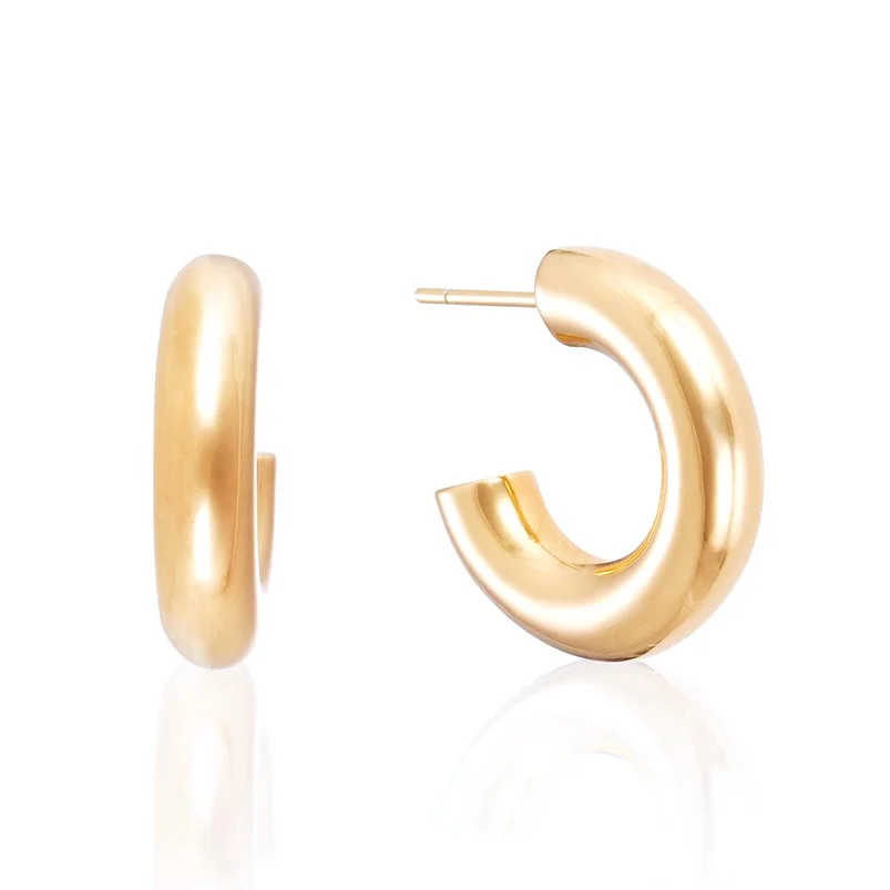 

Gemnel statement jewelry 925 silver gold solid chunky hoop 18k yellow gold earrings