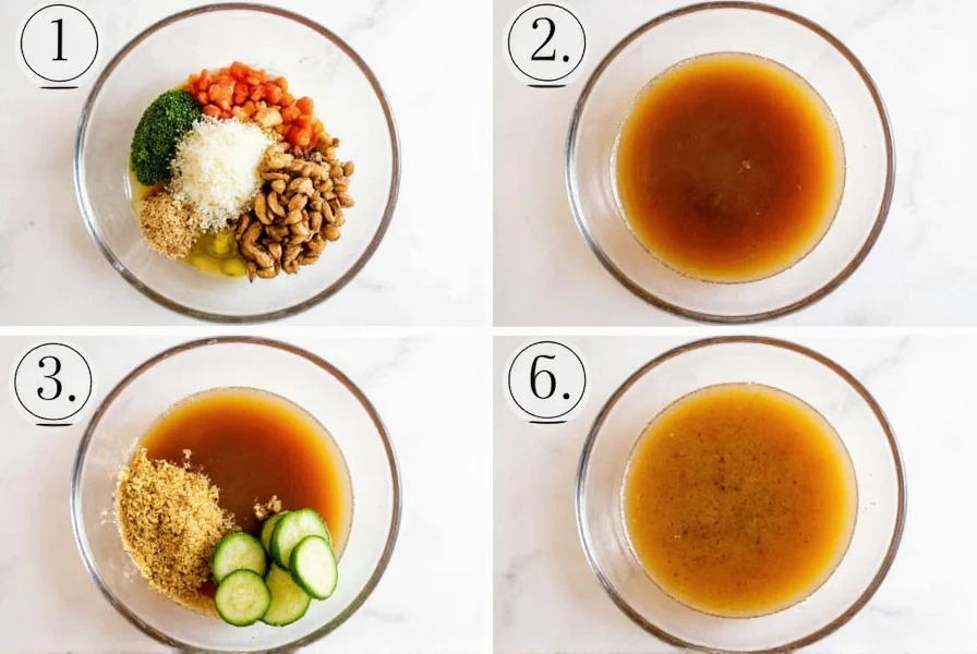 Step-by-step preparation of homemade umami ginger sauce in glass bowl with fresh ingredients