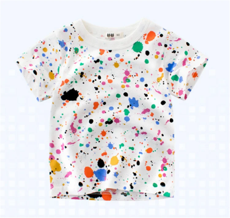

Colorful Dot Pattern Boys White T shirt Cute Baby Top Cotton Boys Clothes Summer Toddler Boys Clothing Kids Clothes