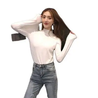 

Autumn and Winter Half High Neck Slim Tight Knit Foreign Style Bottoming Shirt Top Haze Blue Sweater for Women To Wear