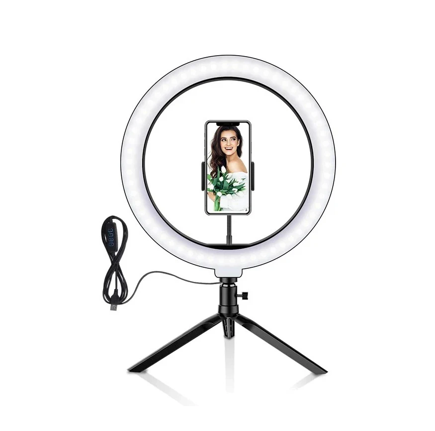 

LED lamp 26cm studio lighting ubeesize 10" selfie ring tiktok light with tripod stand mobile phone holder for youtube make up, Black