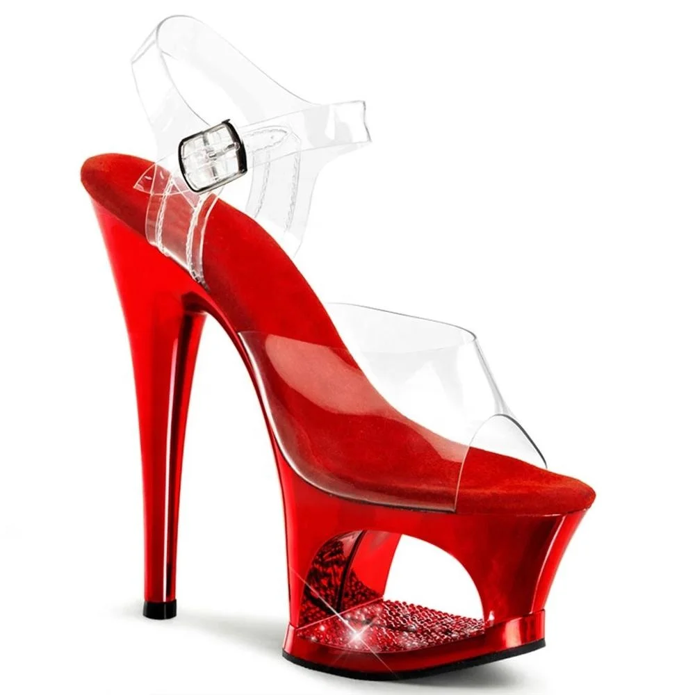 

17cm ultra high heel flash water drill hollow out waterproof platform sexy nightclub platform steel platform shoes