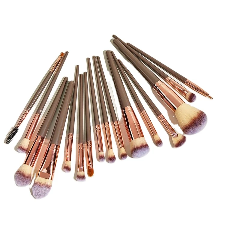 

Professional 16 pcs brown Plastic Plating Handle Blush Make Up Daily Makeup Brush Set With Case