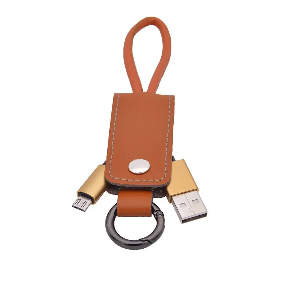 2019 New Style PU Leather Keychain USB Cable Data Charging Cable Portable Key Chain Cable