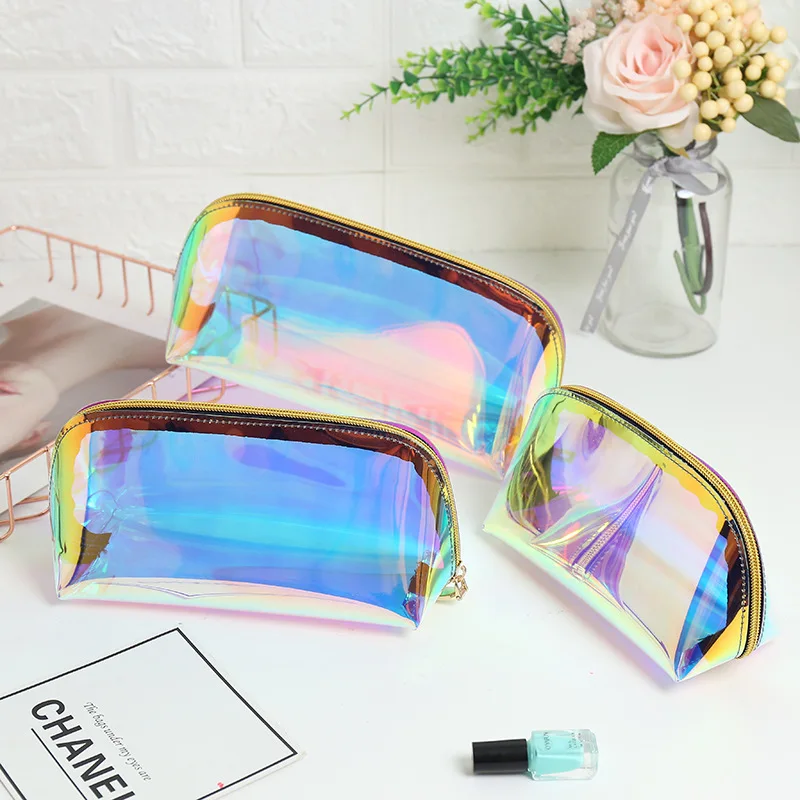 

New Laser Glitter Tpu Holographic Transparent Female Portable Skincare Magic Color Travel Toiletry Makeup Clear Cosmetic Bag