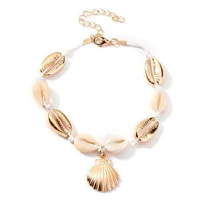 

2020 Boho 18K Gold Plated Beach Shell Link Chain Anklet Handmade Rope Seashell Tennis Ankle Bracelet