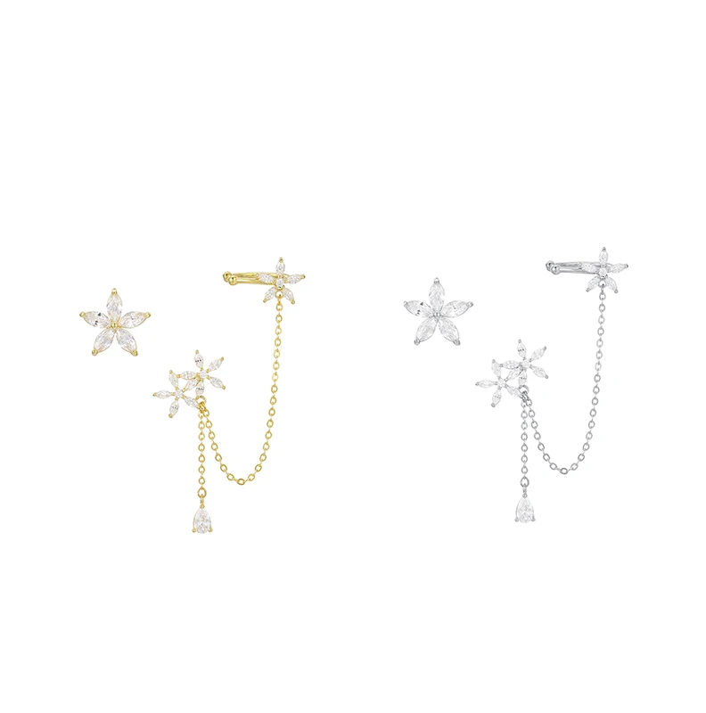 

earring 547 Xuping New rhodium-plated and 14k gold-plated asymmetric star and flower chain earrings for women