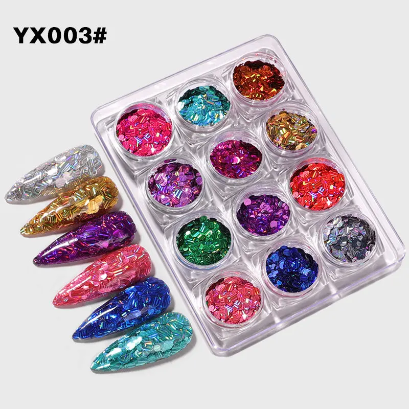 

Ready Stock Holographic12Boxes Shining Colorful Nail Sequins Glitters Set
