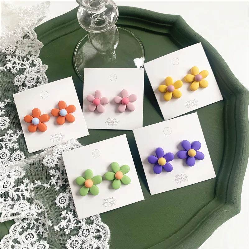 

JUHU 2021 New ins colorful jewelry cute drops of oil acrylic earring lovely sweet little flower polymer clay earrings for girl, Gold
