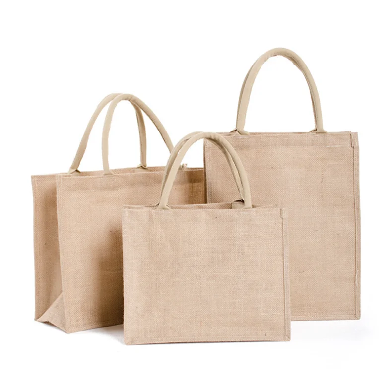 Custom Letter Pattern Logo Printed Eco-friendly Recycle Natural Foldable Reusable Shopping Linen Burlap Jute Tote Bag